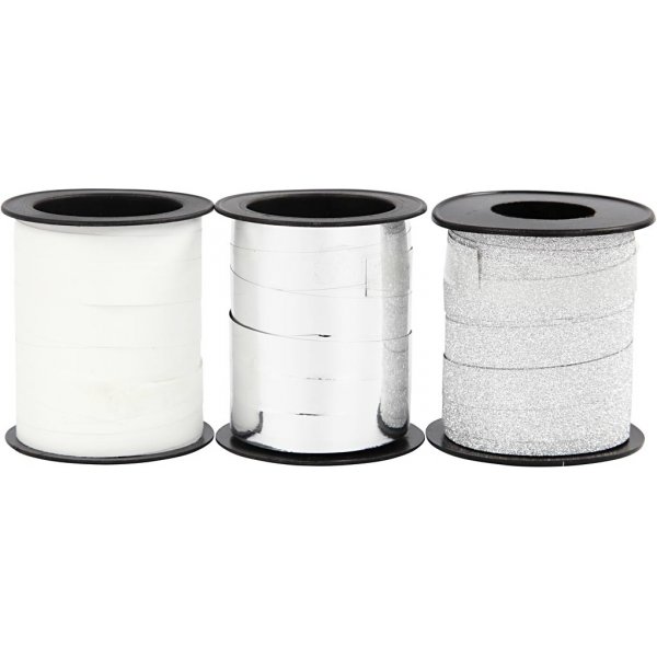 Cordon cadeau - argent - paillettes argentes - blanc - 3 x 15 m