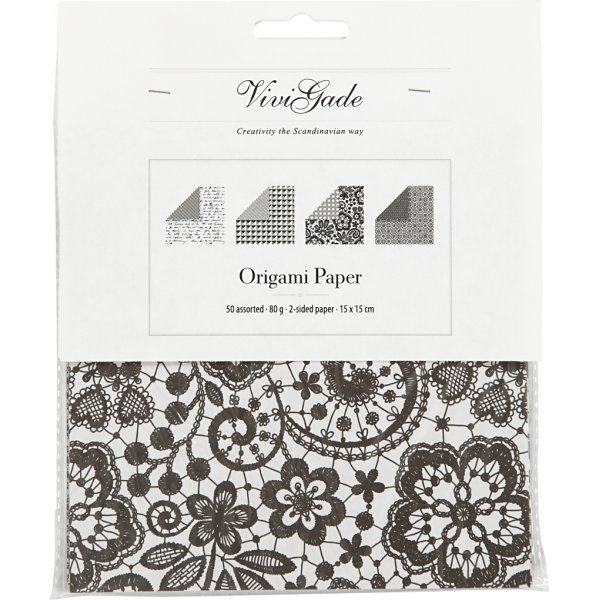 Papier origami - noir/blanc - 15 x 15 cm - 50 feuilles