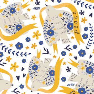 Jersey à motifs 145 cm - Paix - colombe - Blanc Jersey à motifs 145 cm - Paix - colombe - Blanc