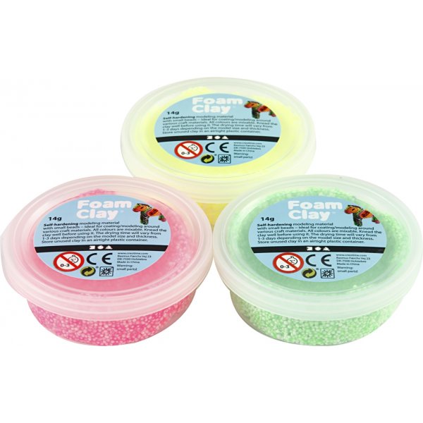 Foam Clay - vert clair - rose fluo - jaune fluo - 3 x 14 g