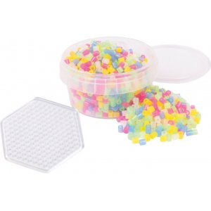 Perles en tube transparentes 1000 pcs, dans un pot avec assiette Perles en tube transparentes 1000 pcs, dans un pot avec assiette
