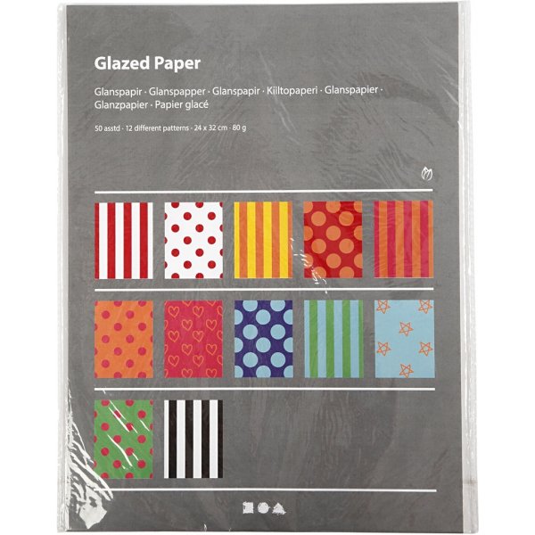 Papier brillant - couleurs mlanges -  motifs - 50 feuilles