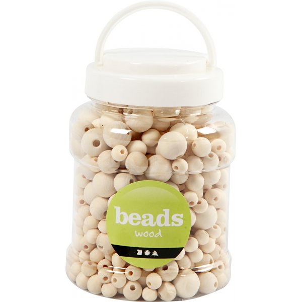 Perles en bois - différentes tailles - 400 ml Perles en bois - différentes tailles - 400 ml
