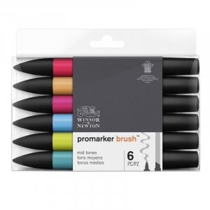 BrushMarker W&N - Tons moyens 6 stylos BrushMarker W&N - Tons moyens 6 stylos
