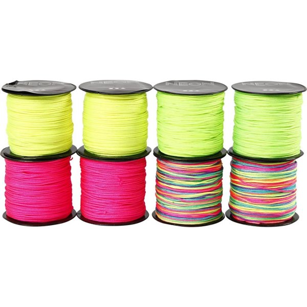 Cordon  nouer - vert fluo - rose fluo - jaune fluo - mix non - 8 x 28 m