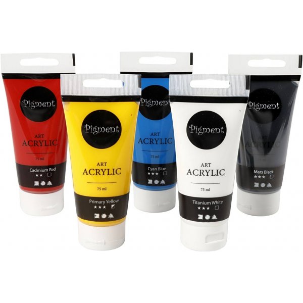 Pigment Art Acrylique - couleurs mlanges - couleurs de base - semi-brillant - 5 x 75 ml