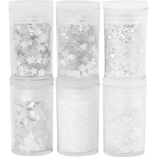 Paillettes et paillettes - blanc - 6 x 5 g