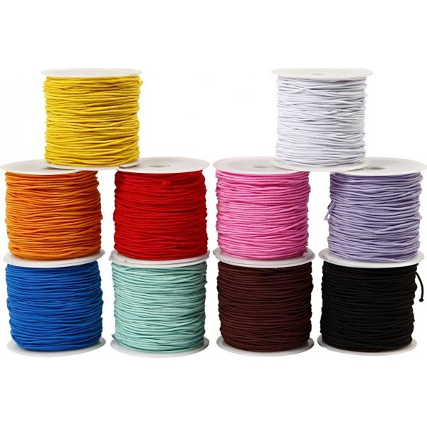 Cordon lastique - 1 mm - couleurs mlanges - 10 x 25 m