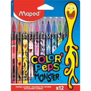 Set de crayons fibre - Maped - Color'Peps "Longue vie" 12 crayons lavables motif monstre Set de crayons fibre - Maped - Color'Peps "Longue vie" 12 crayons lavables motif monstre