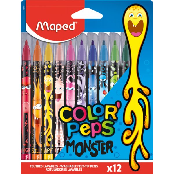 Set de crayons fibre - Maped - Color'Peps "Longue vie" 12 crayons lavables motif monstre