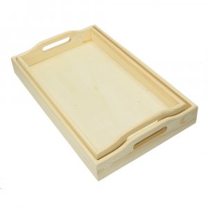 Set de plateaux en bois 42,5 x 26,5 x 7 cm - non traité 2 parties Set de plateaux en bois 42,5 x 26,5 x 7 cm - non traité 2 parties