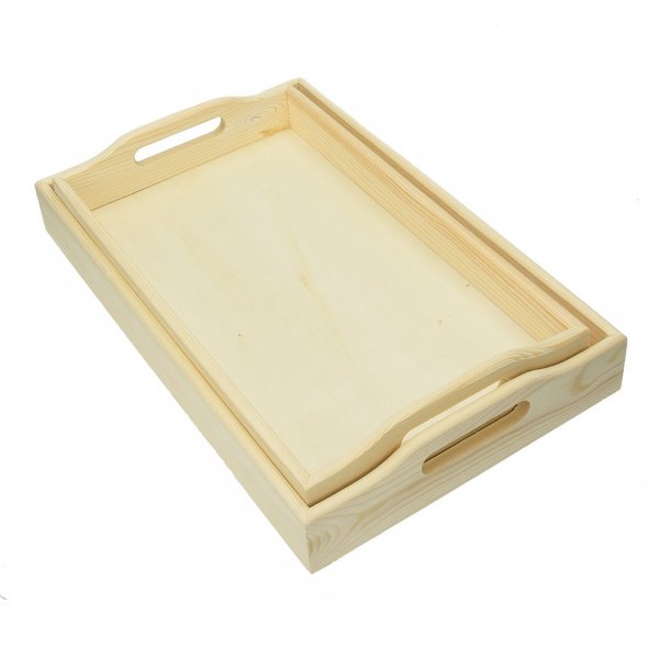 Set de plateaux en bois 42,5 x 26,5 x 7 cm - non trait 2 parties