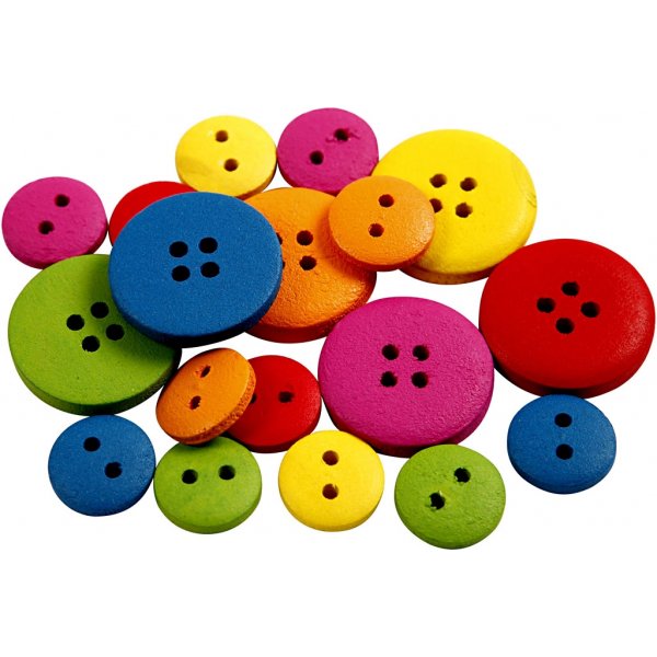 Boutons en bois - Ø12-20 mm - couleurs mélangées - 360 pcs Boutons en bois - Ø12-20 mm - couleurs mélangées - 360 pcs