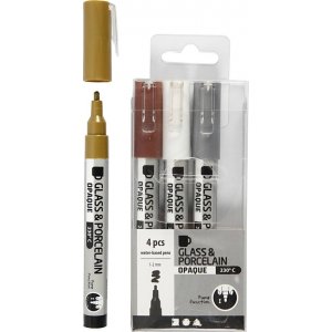 Marqueur pour verre et porcelaine - marron - or - argent - blanc - semi opaque - 1-2 mm - 4 pcs Marqueur pour verre et porcelaine - marron - or - argent - blanc - semi opaque - 1-2 mm - 4 pcs
