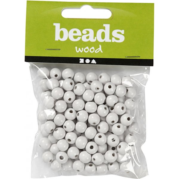 Perles en bois - 10 mm - blanches - 20 g