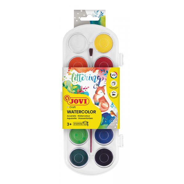 Set aquarelle - Jovi - 12 gteaux de couleurs + 1 pinceau