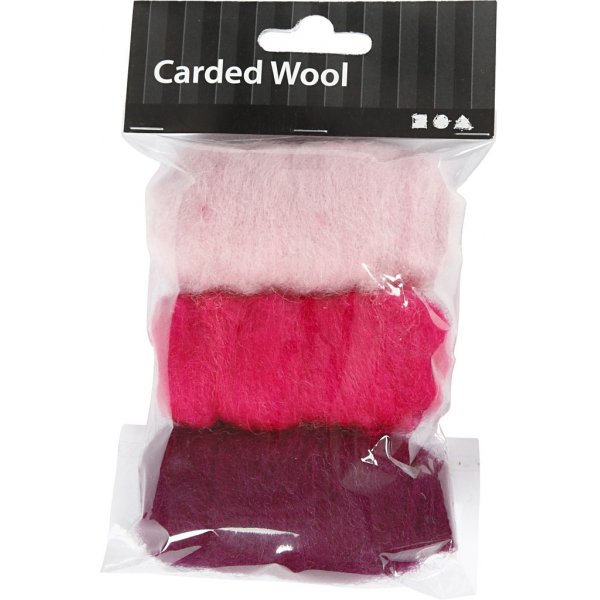 Laine cardée - harmonie violet/rose - 3 x 10 g Laine cardée - harmonie violet/rose - 3 x 10 g