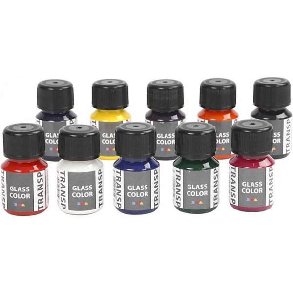 Peinture pour verre transparente - couleurs mlanges - 10 x 30 ml