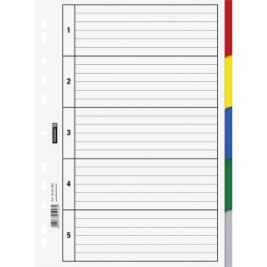 Index pour classeur à anneaux - Plastique A4 - 5 onglets Index pour classeur à anneaux - Plastique A4 - 5 onglets
