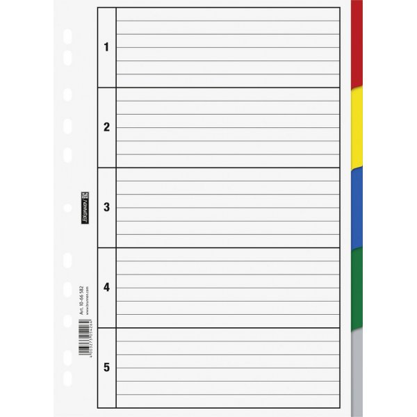 Index pour classeur  anneaux - Plastique A4 - 5 onglets