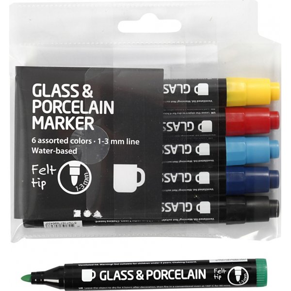 Feutres pour verre et porcelaine - semi-opaques - 6 pcs