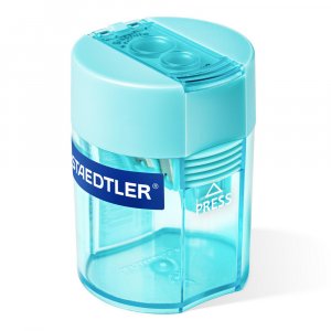 Taille-Crayon Cyan avec Récipient - Double Trou Taille-Crayon Cyan avec Récipient - Double Trou