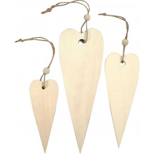 Décorations en bois - coeur oblong - 3 pcs Décorations en bois - coeur oblong - 3 pcs