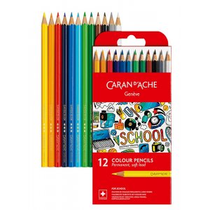 Coffret scolaire Crayons de couleur permanents Caran d'Ache - 12 couleurs Coffret scolaire Crayons de couleur permanents Caran d'Ache - 12 couleurs