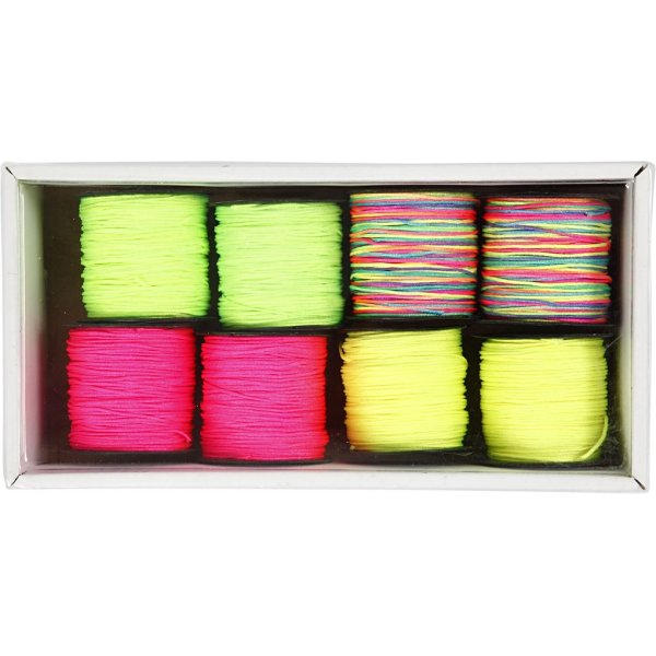 Cordon  nouer - vert fluo - rose fluo - jaune fluo - mix non - 8 x 28 m