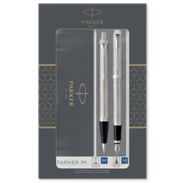 Stylo  bille Parker Duo Set IM - Garniture chrome en acier inoxydable - Moyen