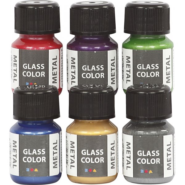 Peinture pour verre mtal - couleurs mlanges - 6 x 30 ml