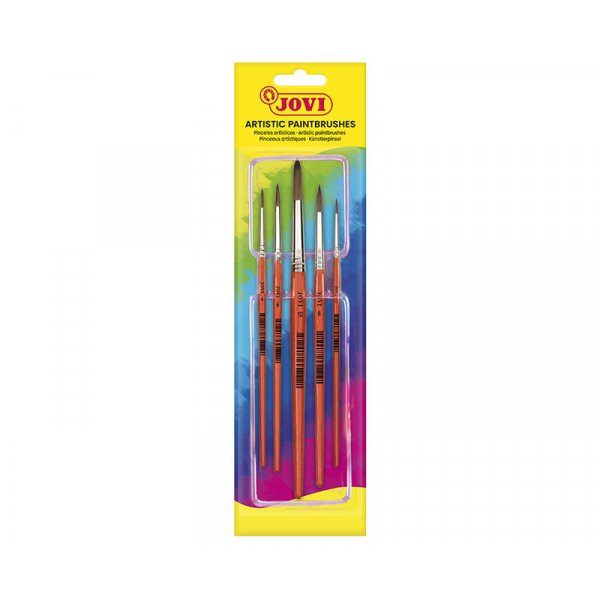 Coffret de pinceaux - Jovi - paquet de 5 poils naturels  pointe ronde tailles 0, 4, 6, 8 et 12