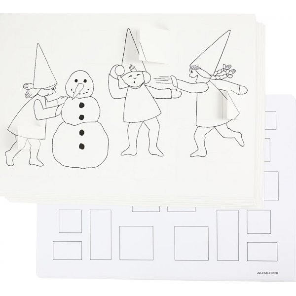Calendrier de Nol avec des lutins dans des batailles de boules de neige - blanc - A3 - 30 pcs