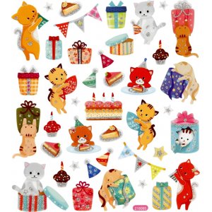 Autocollants - chats d'anniversaire Autocollants - chats d'anniversaire