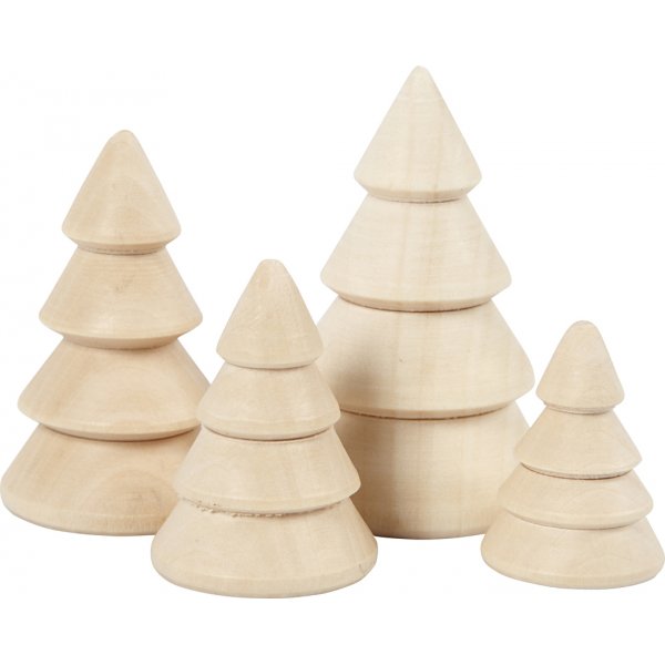 Sapins de Nol en bois - 4 pcs