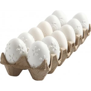 Oeuf en plastique - blanc - motif en relief - 12 pcs Oeuf en plastique - blanc - motif en relief - 12 pcs
