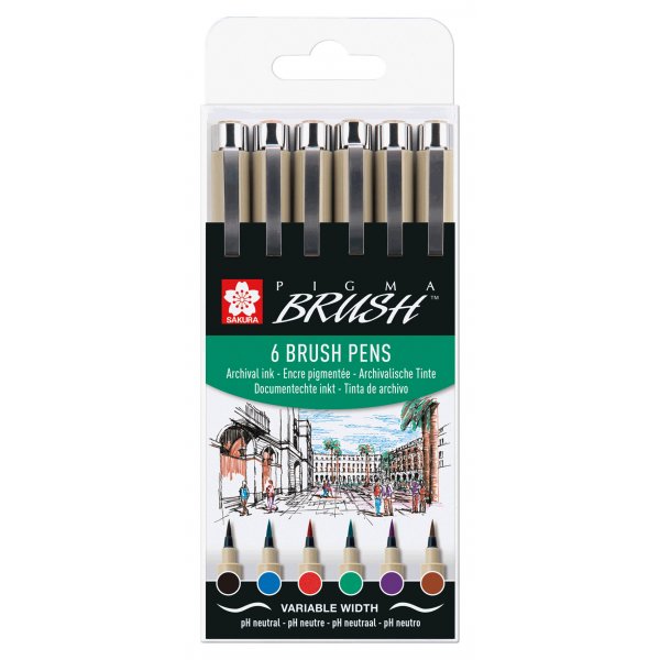 Stylos pinceaux Pigma Brush - 6 couleurs