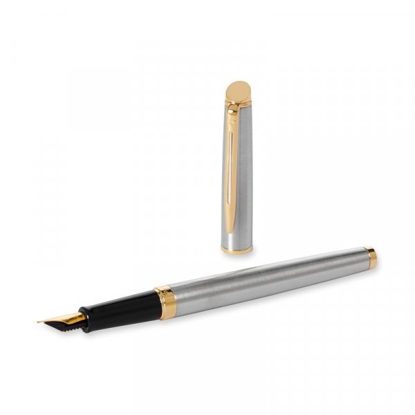 Stylo plume Waterman Hmisphre - Acier inoxydable Garniture Dore - Bleu Moyen