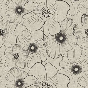Toile cirée PVC Grande fleur Lin/Noir Toile cirée PVC Grande fleur Lin/Noir