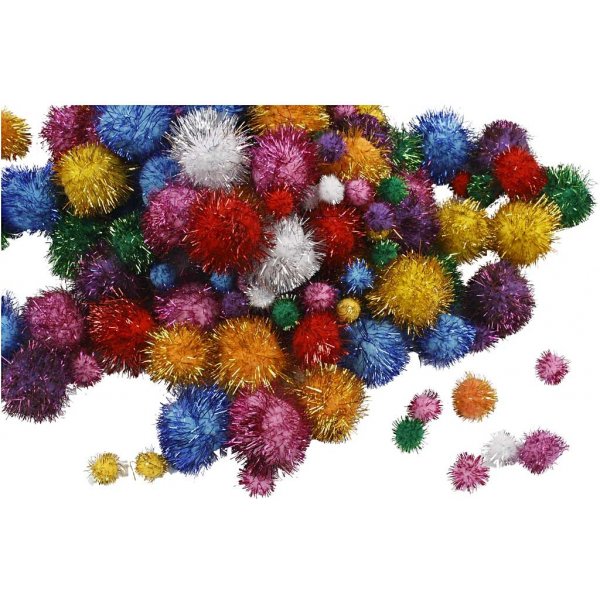 Pompons - couleurs vives - paillettes - 300 g