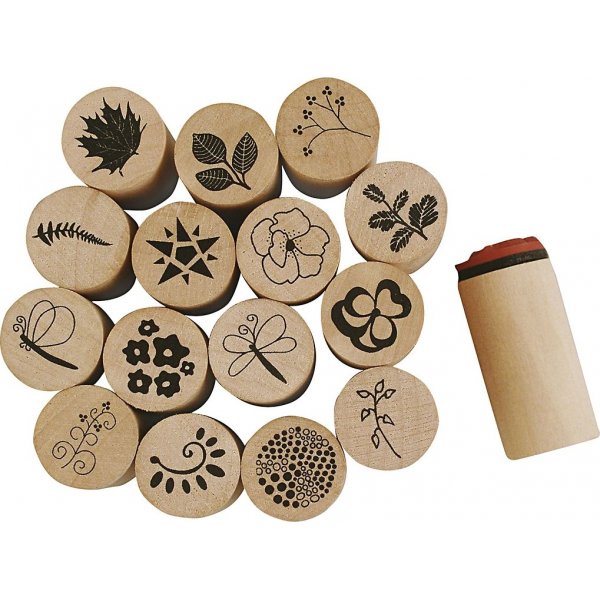 Set de tampons Deco Art - fleurs et feuilles - 15 pcs