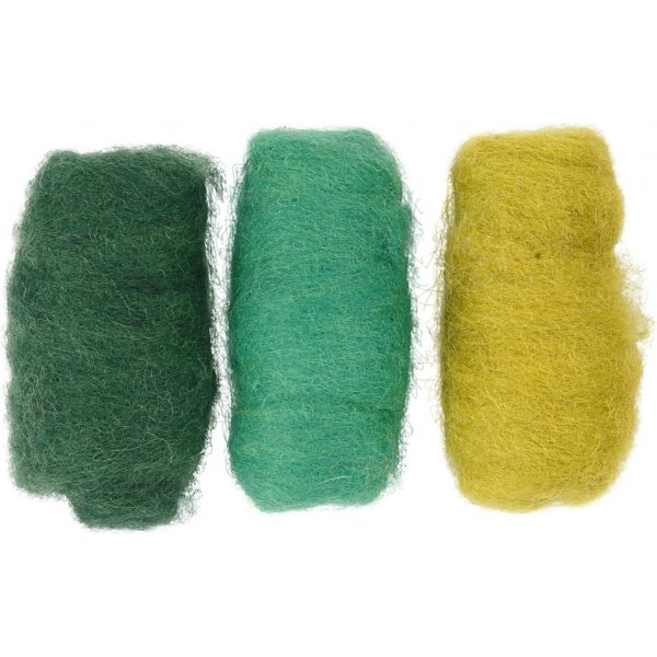 Laine cardée - harmonie vert/turquoise - 3 x 10 g Laine cardée - harmonie vert/turquoise - 3 x 10 g