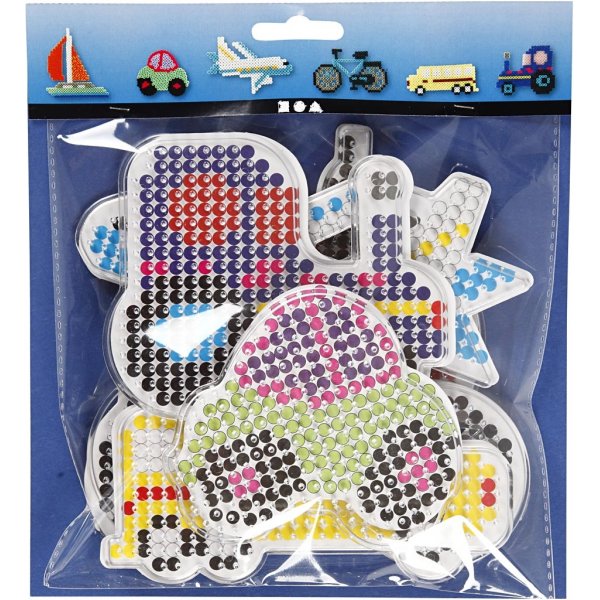 Assiettes perles - voiture - avion - bateau - tracteur - bus et vlo - 6 pcs