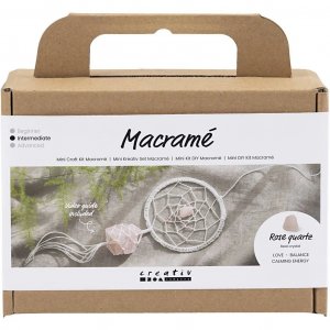 Mini kit DIY - Attrape-rêves en macramé avec cristaux de quartz rose Mini kit DIY - Attrape-rêves en macramé avec cristaux de quartz rose