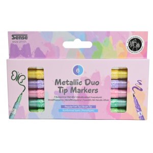 Feutres m�talliques � double pointe, 6 couleurs - pointe duo