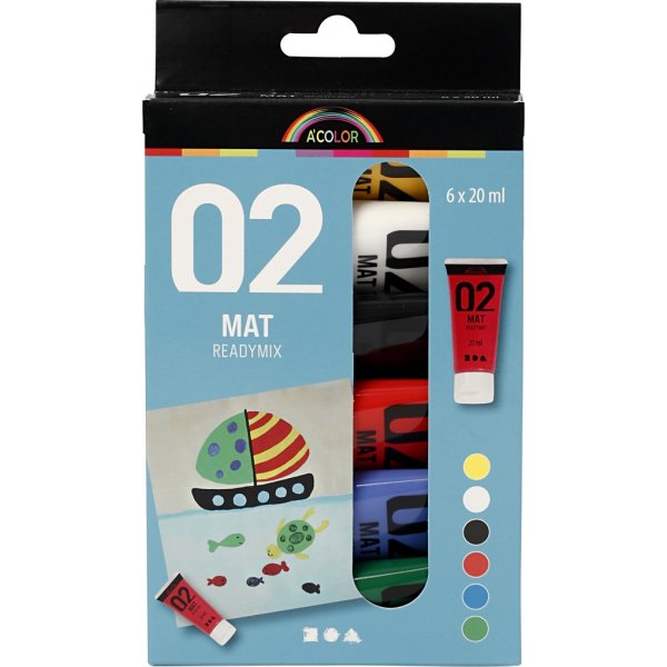 Peinture scolaire - Acrylique - couleurs standards - mate - 6 x 20 ml