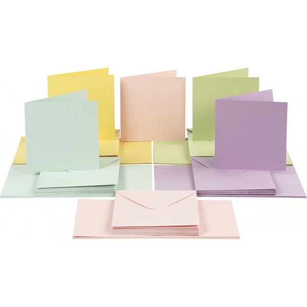 Cartes et enveloppes - couleurs pastel 16 x 16 cm - 50 sets Cartes et enveloppes - couleurs pastel 16 x 16 cm - 50 sets