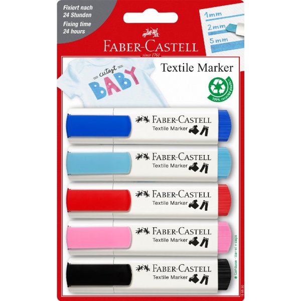 Feutres textiles 5 couleurs - Pastel
