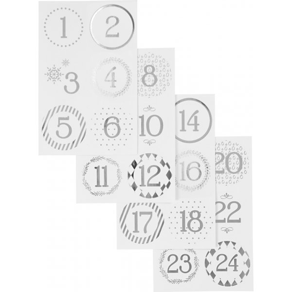 Numros de calendrier - argent - blanc - 4 feuilles