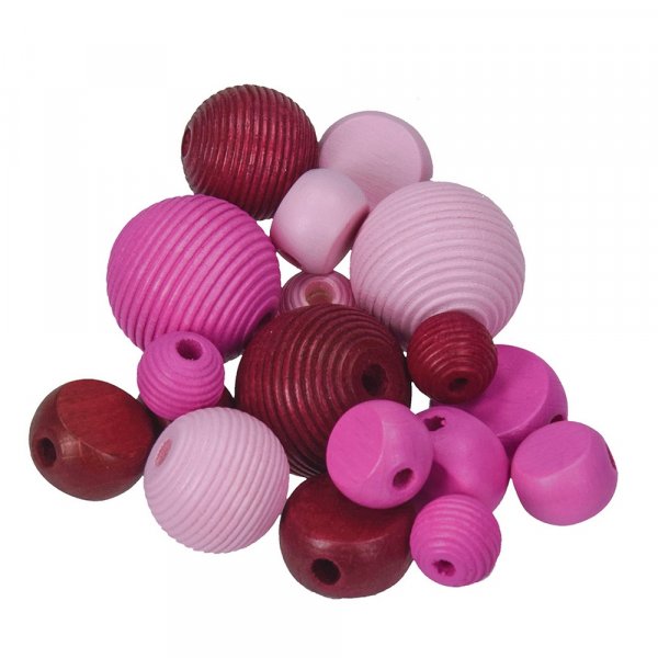 Perles en bois - mlange rose 25 pcs. mlange de couleurs et de formes